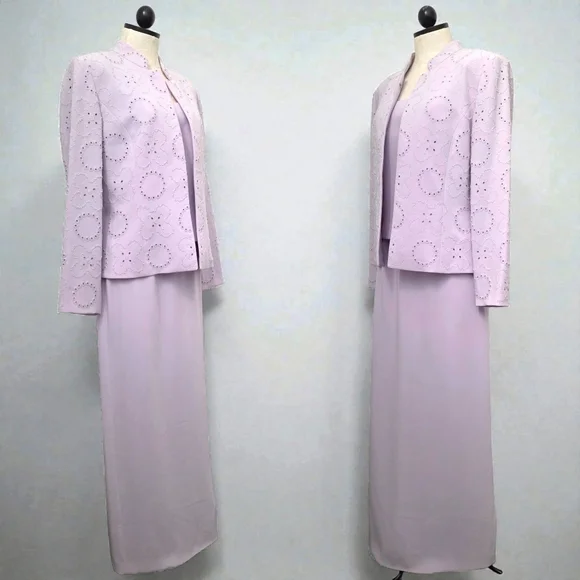 Albert Nipon Vintage Lilac 3-Piece Embellished Beaded Evening Skirt Suit Set M/L - Picture 3 of 11